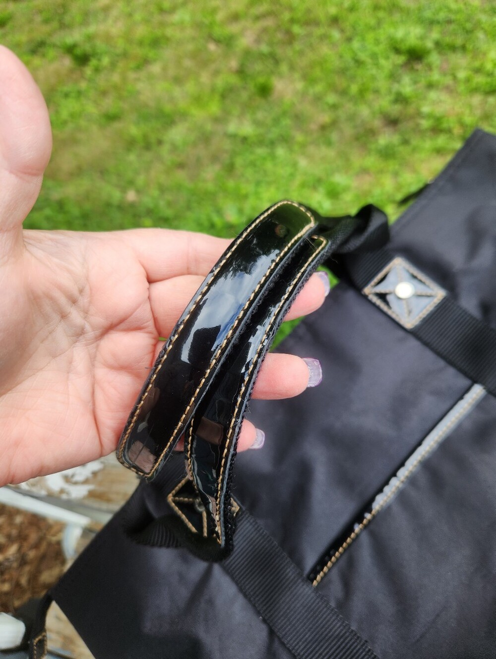 Franco Sarto Black Nylon Tote with Metal Logo Accent Zipper Closure Preloved - Picture 7 of 11